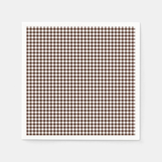 Gingham-Chocolate Brown-Paper Napkins (Front)