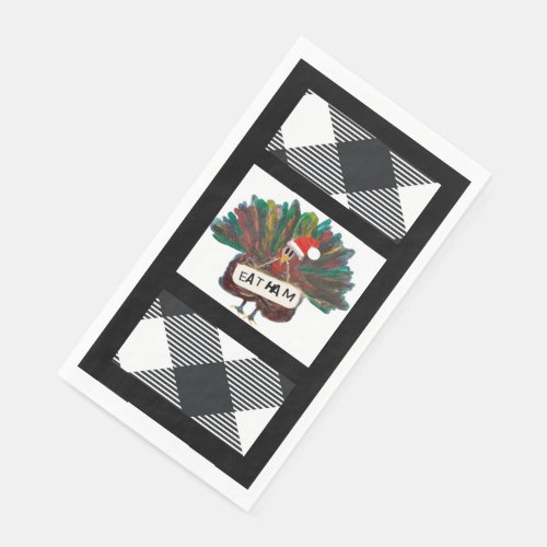 Gingham Christmas Funny Turkey Santa Hat  Guest  Paper Guest Towels
