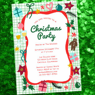 Gingham Christmas Quirky Whimsical CUSTOM Party Invitation