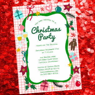 Gingham Christmas Quirky Whimsical CUSTOM Party Invitation