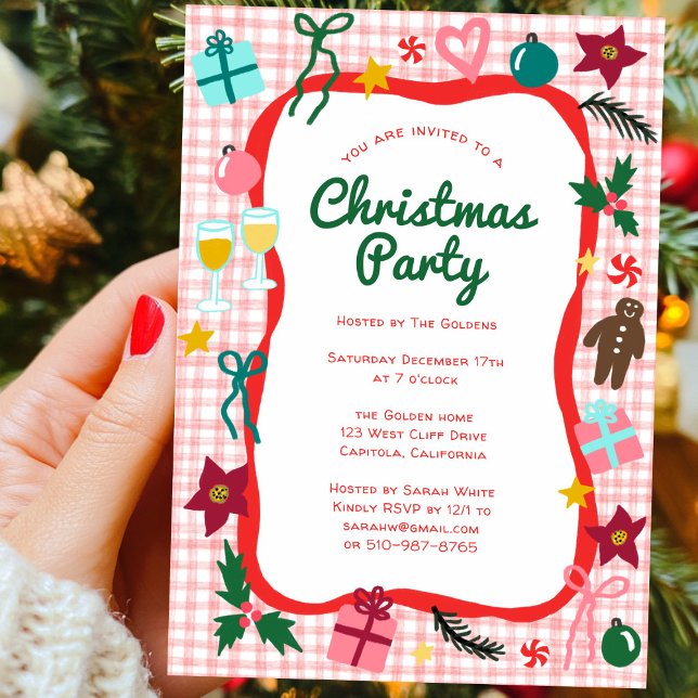 Gingham Christmas Quirky Whimsical CUSTOM Party Invitation (Gingham Christmas Quirky Whimsical CUSTOM Holiday Party Invitation
)