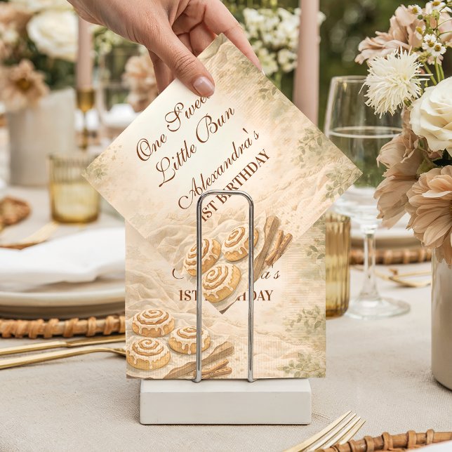 Gingham Cinnamon Bakery Little Bun 1st Birthday Napkins (Creator Uploaded)