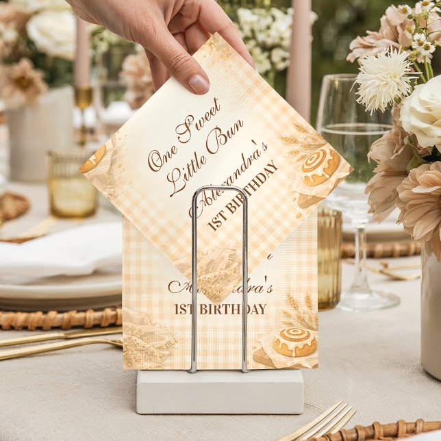 Gingham Cinnamon Roll Little Bun 1st Birthday Napkins (Creator Uploaded)