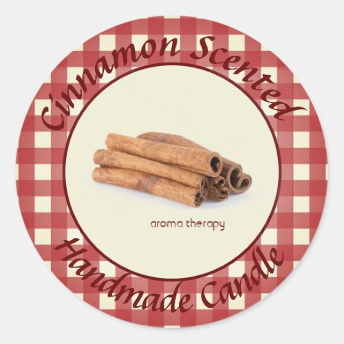 Gingham Cinnamon Scented Handmade Candle Label 