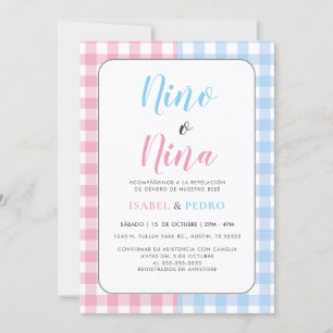 Gingham Classic Nino o Nina Spanish Gender Reveal Invitation