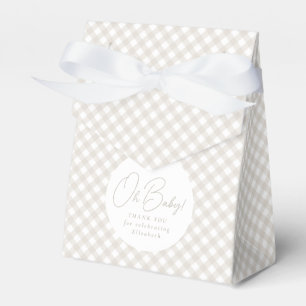 Gingham classic simple neutral beige baby shower favor boxes