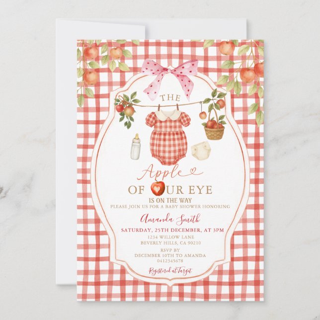 Gingham Clothesline Apple of our Eye Baby Shower  Invitation (Front)