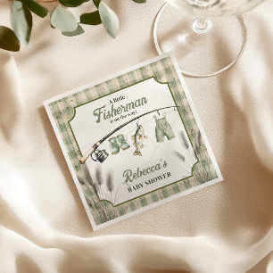 Gingham Clothesline Fishing Baby Shower Decor Napkins