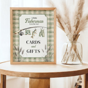 Gingham Clothesline Fishing Baby Shower Gift Poster