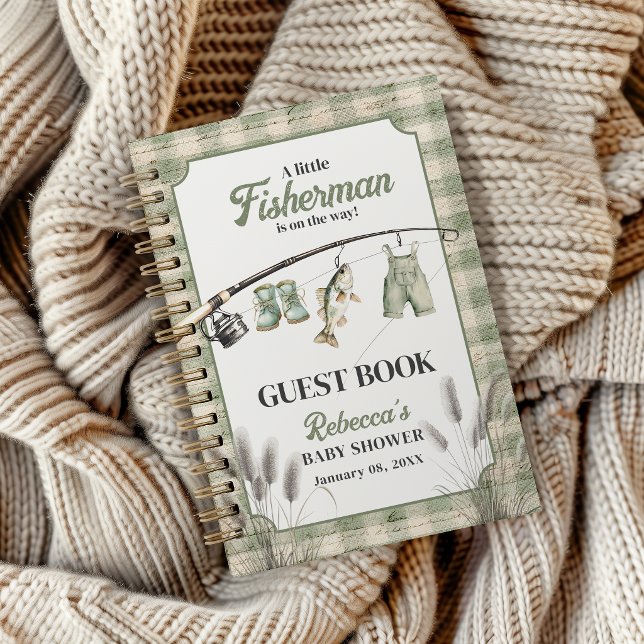 Gingham Clothesline Fishing Baby Shower Guest Notebook (Creator Uploaded)