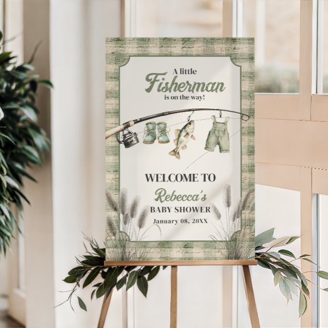 Gingham Clothesline Fishing Baby Shower Welcome Poster (Creator Uploaded)