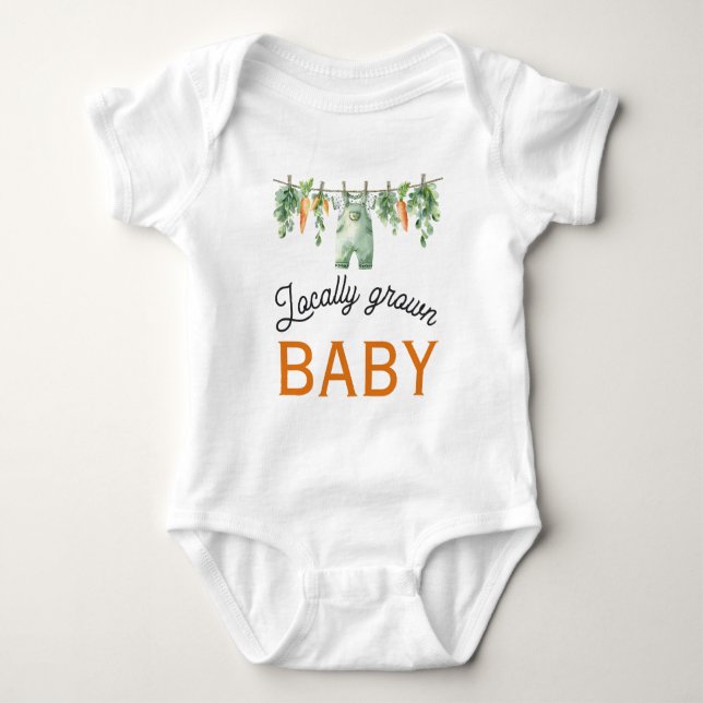 Gingham Clothesline Locally Grown Baby Shower Baby Bodysuit (Front)