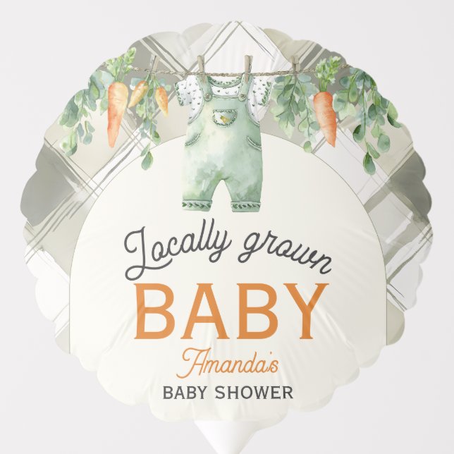 Gingham Clothesline Locally Grown Baby Shower Balloon (Front)