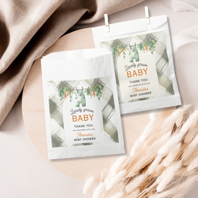 Gingham Clothesline Locally Grown Baby Shower Favor Bag (Creator Uploaded)