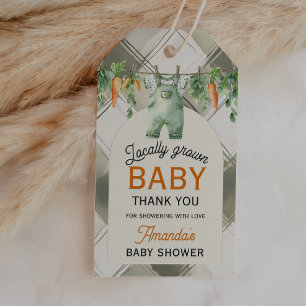 Gingham Clothesline Locally Grown Baby Shower Gift Tags