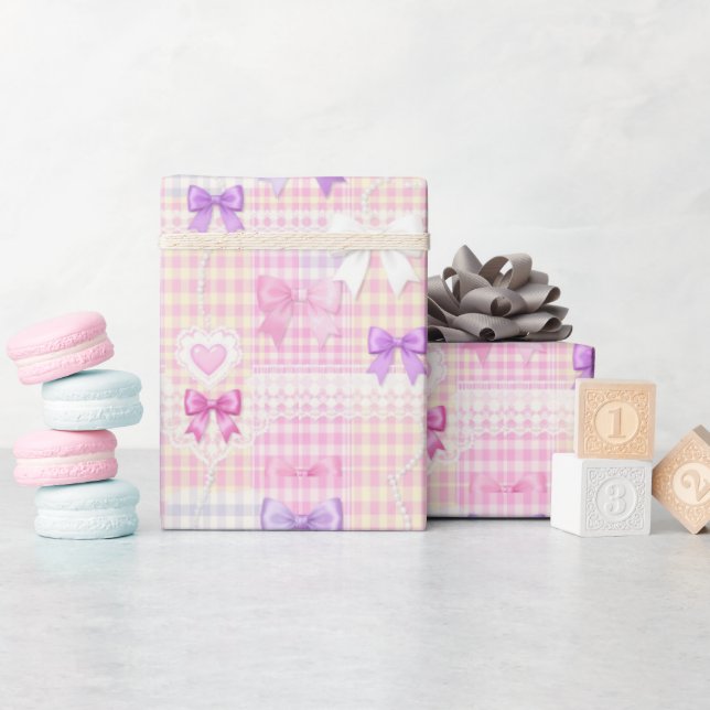 Gingham Coquette Bows Baby Shower Girls Birthday Wrapping Paper (Baby Shower)