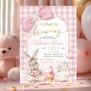 Gingham Coquette Pink Floral Bunny Baby Shower Invitation