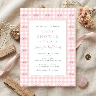 Gingham Coquette Pink Girl Baby Shower Invitation
