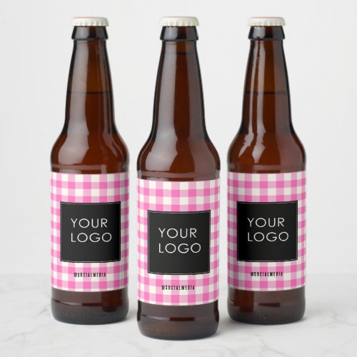 Gingham Corporate Company Business Logo Pink Beer Bottle Label