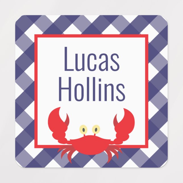 Gingham Crab Personalized Clothing Labels (Design 1)