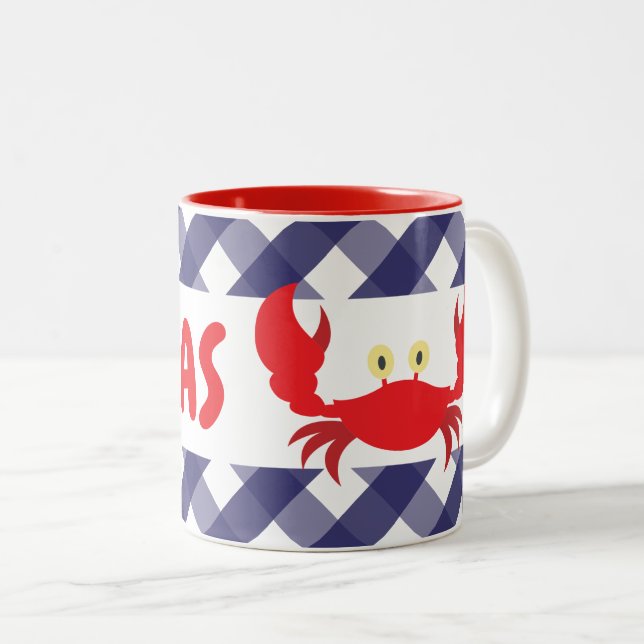 Gingham Crab Personalized Mug (Front Right)