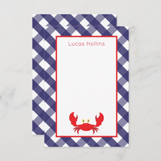Gingham Crab Personalized Note Cards (Front/Back)