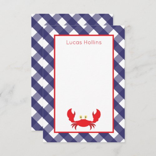 Gingham Crab Personalized Note Cards