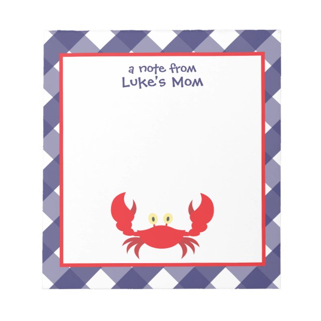 Gingham Crab Personalized Notepad (Front)