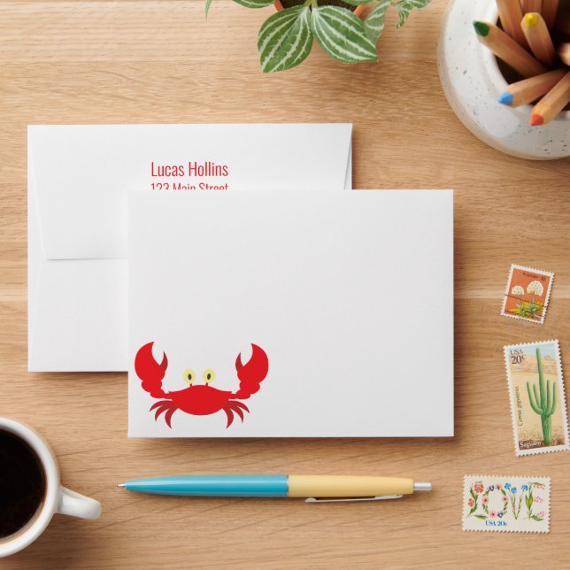 Gingham Crab Personalized Stationery Envelopes (Desk)