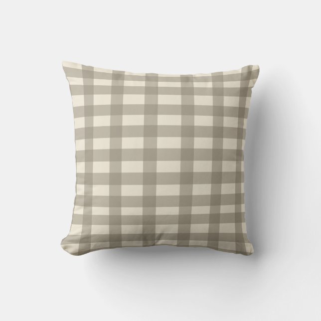 Gingham Cream and Toffee Throw Pillow (Front)