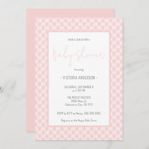 Gingham Cute Pastel Pink Girl Baby Shower  Invitation