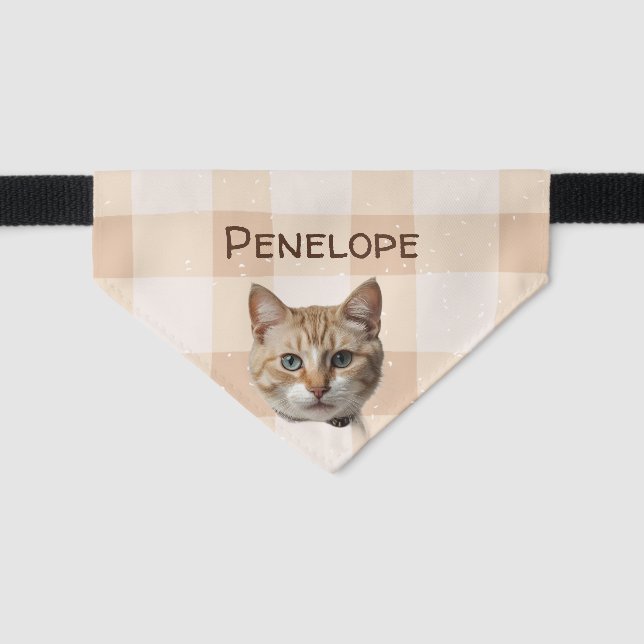 Gingham Cute Personalizable Cat  Pet Bandana Collar (Front)