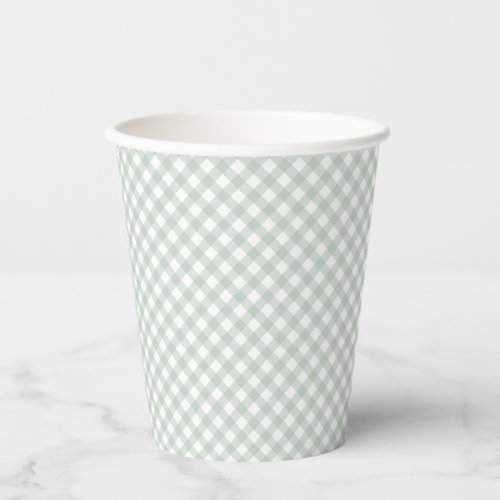 Gingham cute simple sage green baby shower paper cups