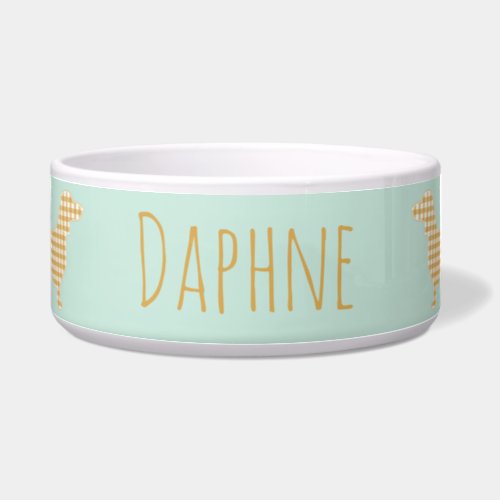 Gingham Dachshund on Duck Egg Blue _ Casual Name Bowl