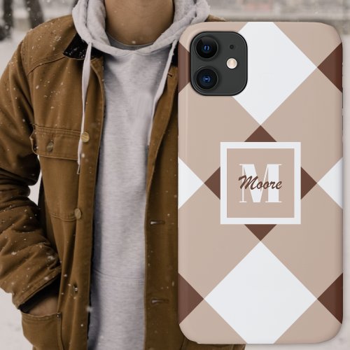 Gingham _ Dark and Light Brown Phone Case