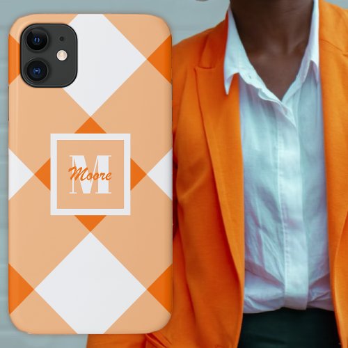 Gingham _ Dark and Pastel Orange Phone Case