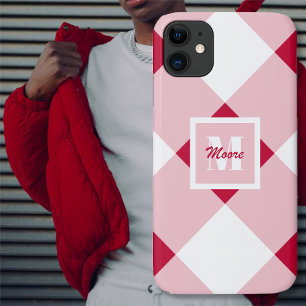 Gingham - Dark Red and Rose Quartz Pink Phone Case