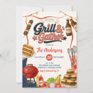 Gingham Denim Grill & Gather BBQ Party Invitation