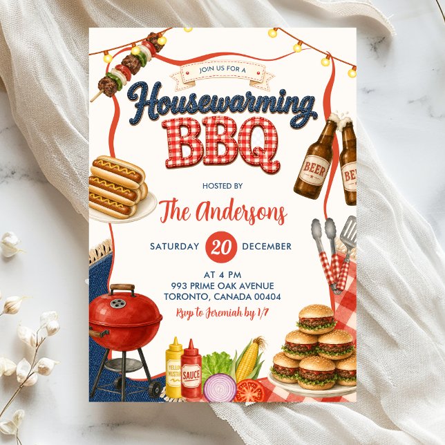 Gingham Denim Housewarming BBQ Party Invitation (Creator Uploaded)