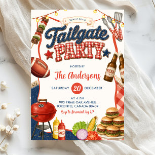Gingham Denim Tailgate BBQ Party Invitation 