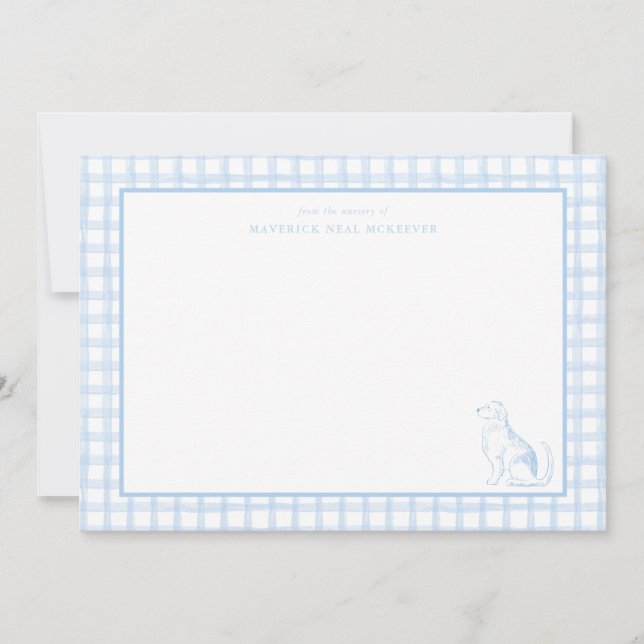 Gingham Dog Baby Boy | Nursery of Stationery Thank You Card (Front)