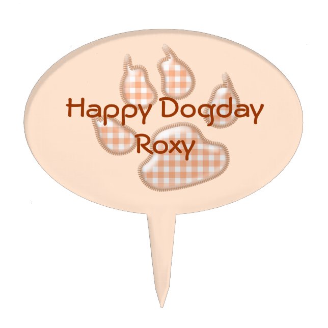 gingham dog paw - orange cake topper (Front)