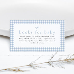 Gingham Dusty Blue Boys Books for Baby Shower Enclosure Card
