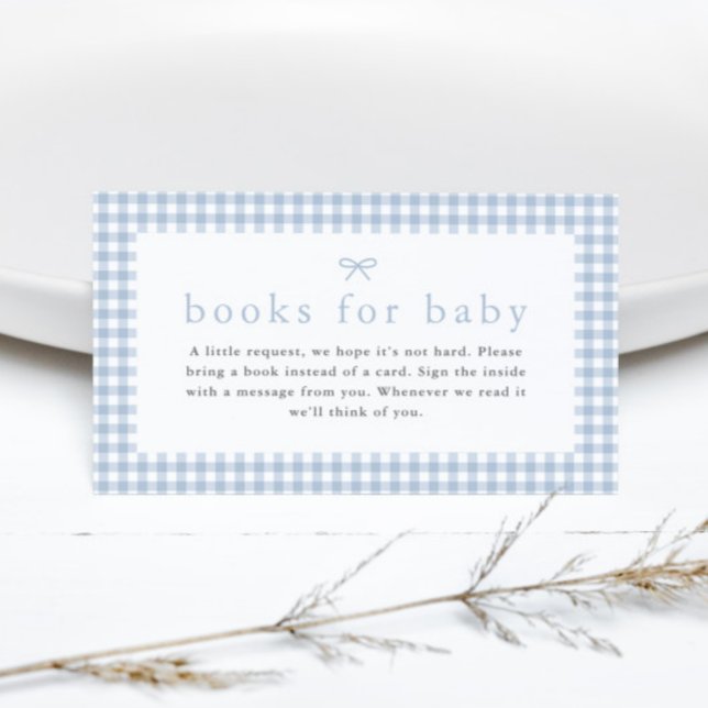 Gingham Dusty Blue Boys Books for Baby Shower Enclosure Card (Dusty Blue Gingham Boys Baby Shower Books for Baby Enclosure Card.)