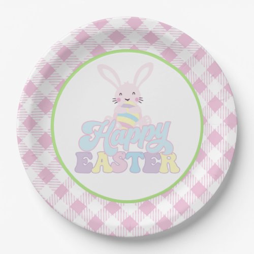 Gingham Easter Bunny Happy Easter Paper Plates