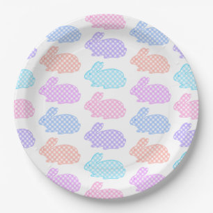 Gingham Easter Bunny Pattern Paper Plates