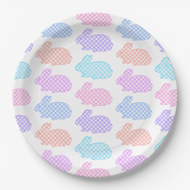 Gingham Easter Bunny Pattern Paper Plates (Front)