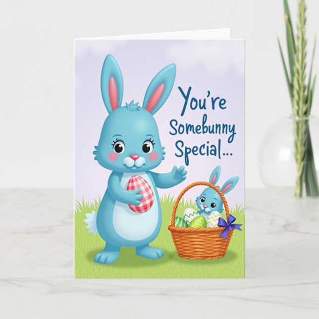 Gingham Egg Basket Rabbit Card (Front)
