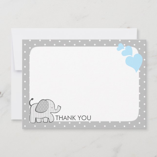 Gingham Elephant Baby Blue and Gray Thank you (Front)