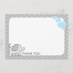 Gingham Elephant Baby Blue and Gray Thank you Card